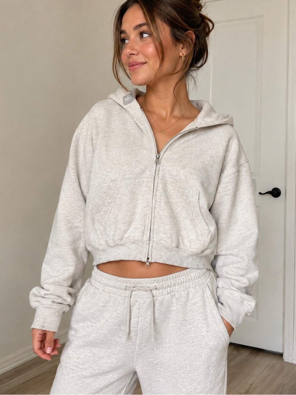 TNA Cozy Fleece Cropped Zip-Up Hoodie Heather Grey Size 1X Aritzia